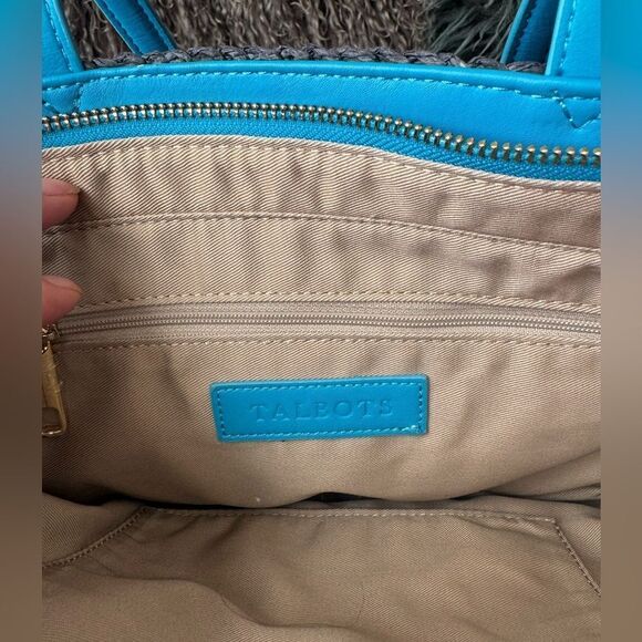 Talbots Navy Blue w/White Dots Raffia Shoulder Bag - Picture 9 of 13